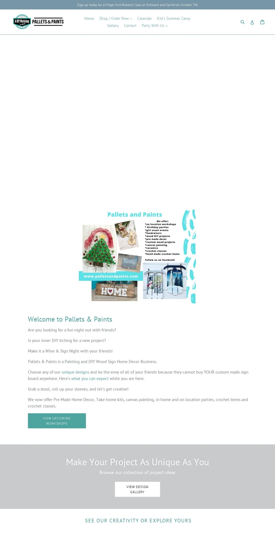 palletsandpaints.com shopify website screenshot