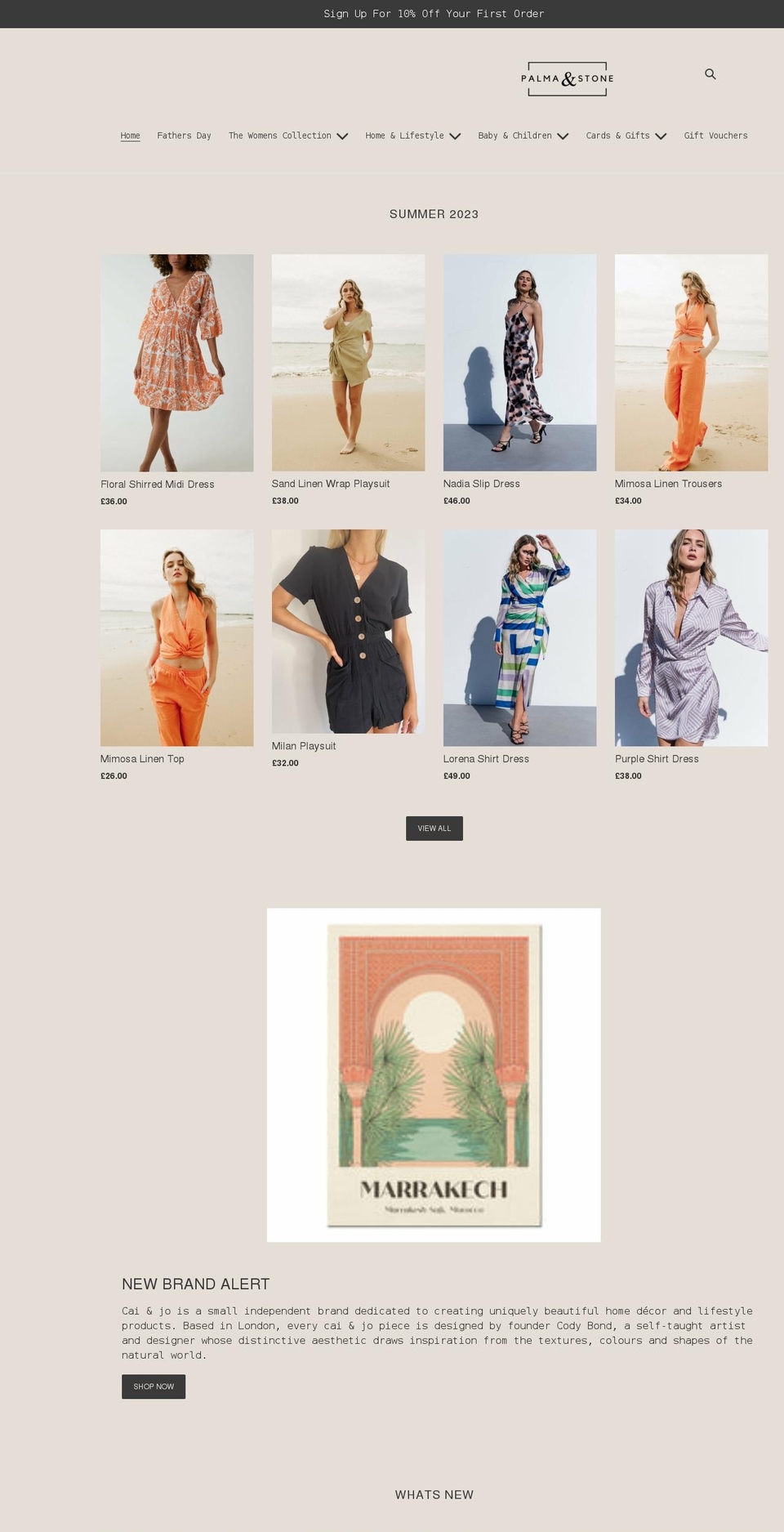 palmaandstone.com shopify website screenshot