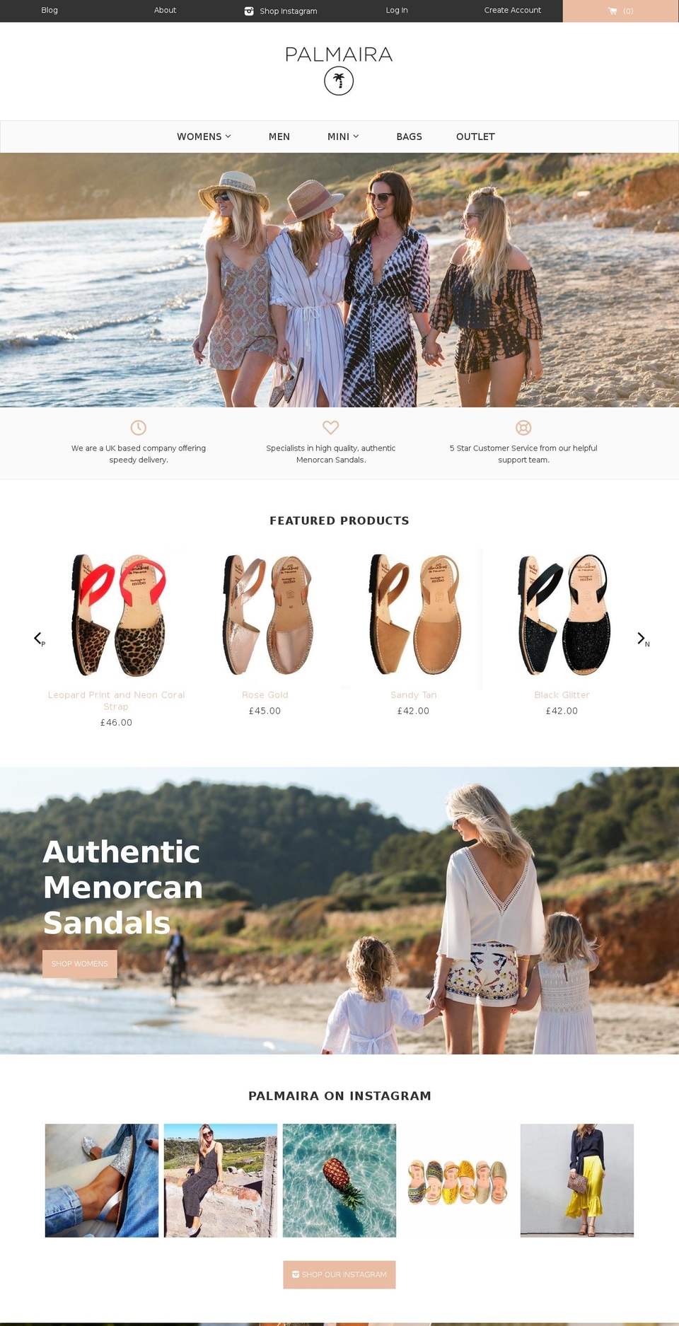 palmairasandals.com shopify website screenshot