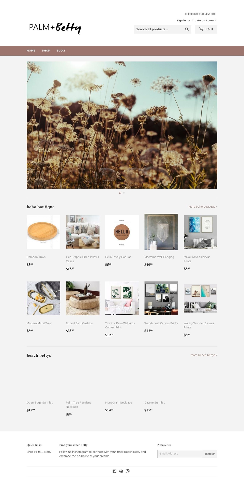 palmandbetty.com shopify website screenshot