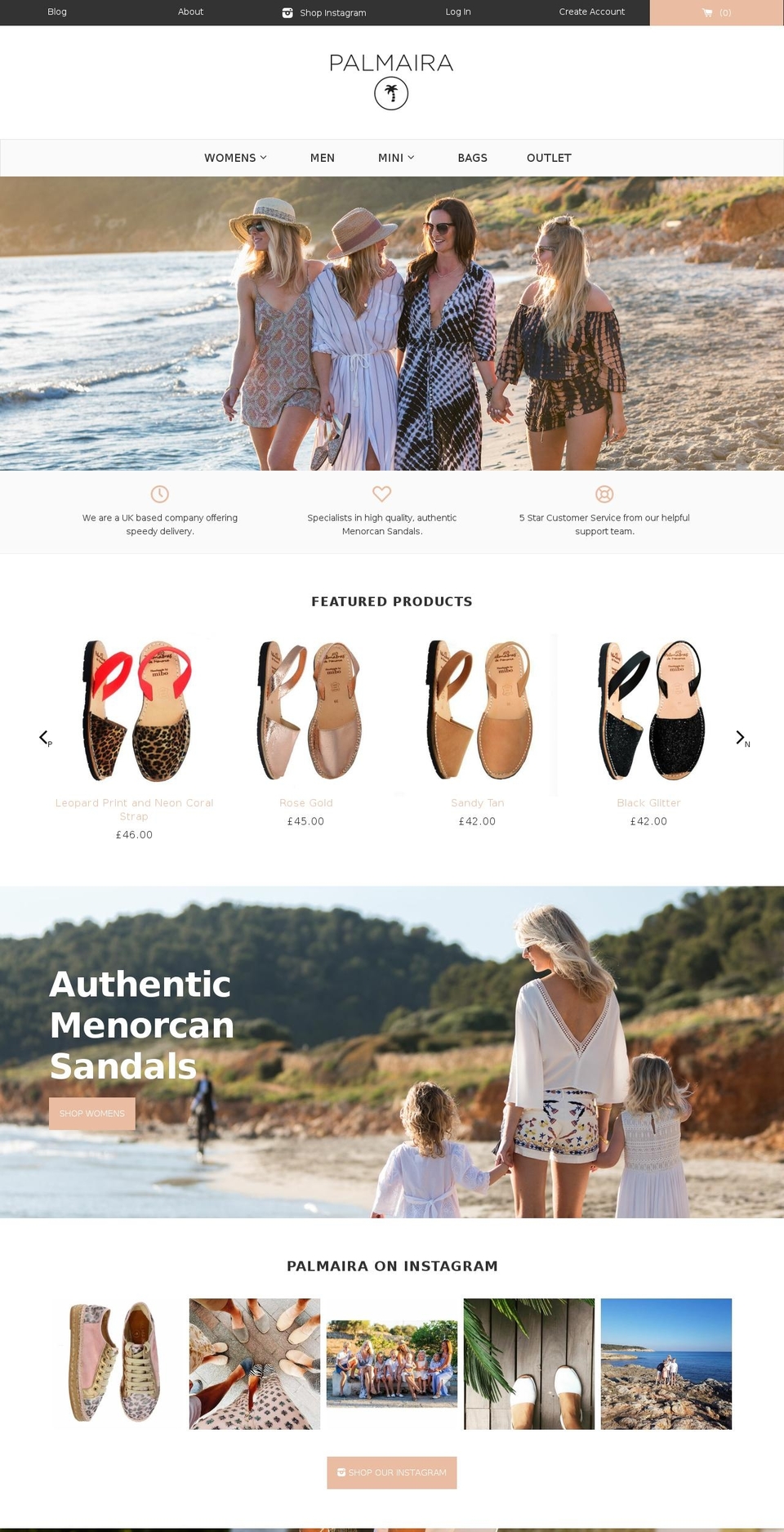 palmerasandals.com shopify website screenshot