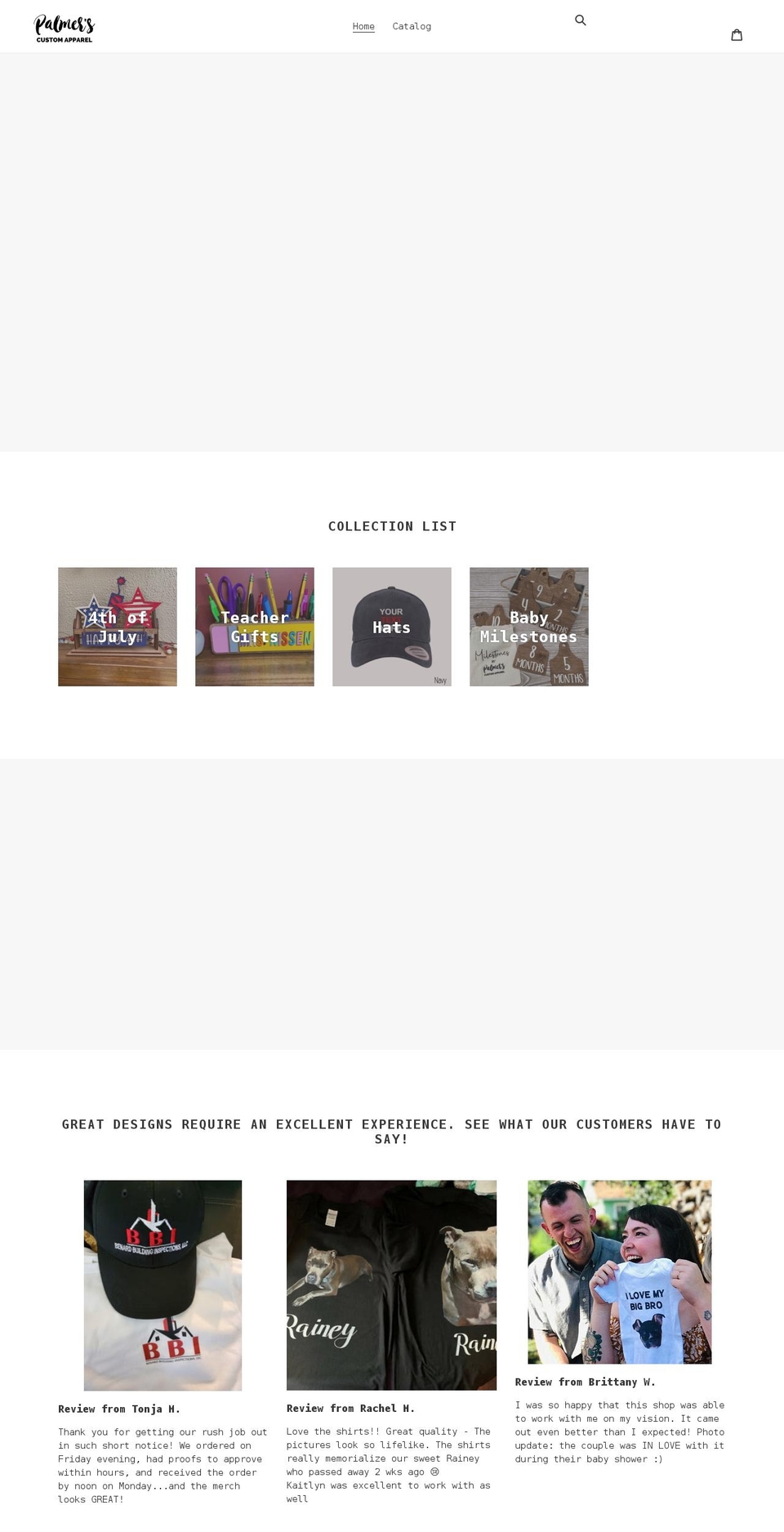 palmerscustomapparel.com shopify website screenshot