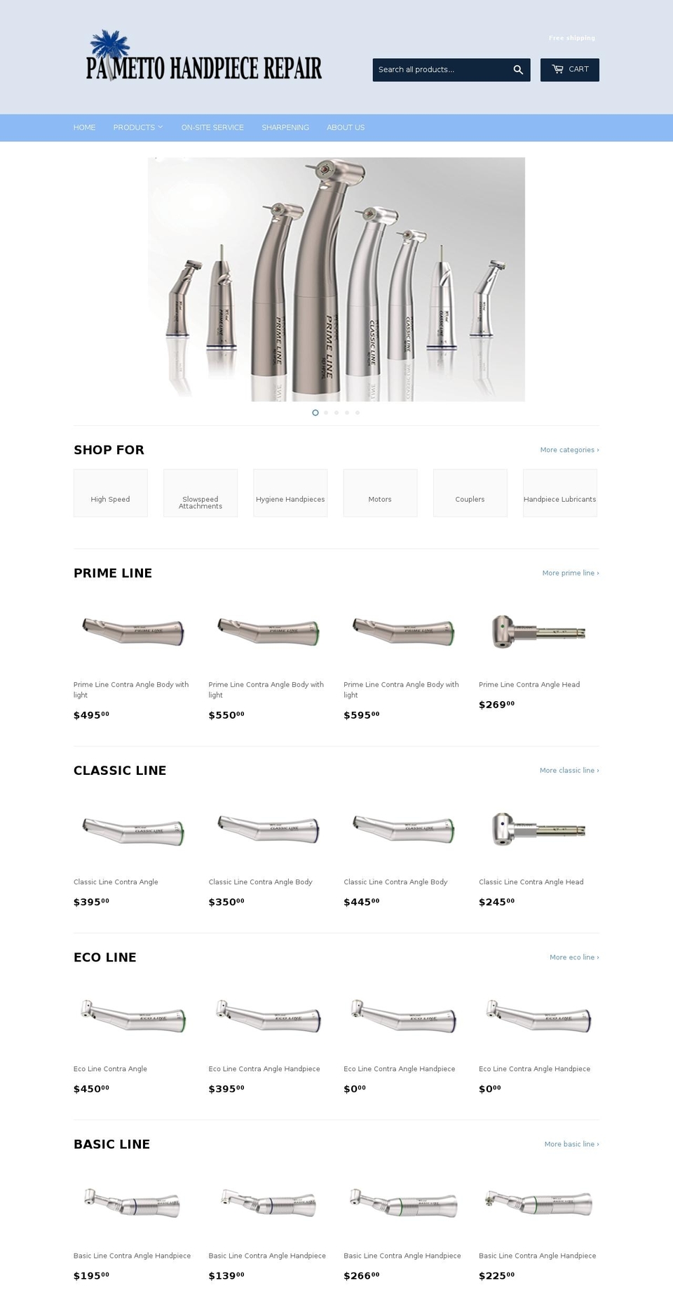 palmettohandpiecerepair.com — Shopify storefront screenshot