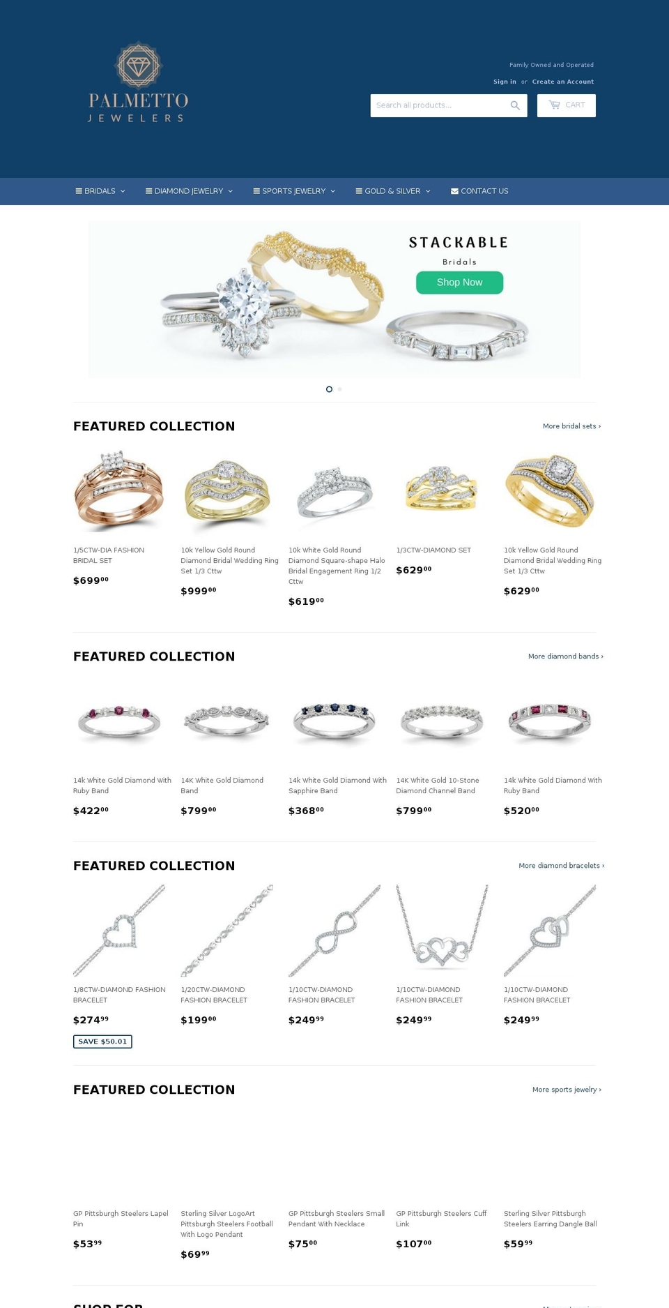 palmettojewelers.com — Shopify storefront screenshot