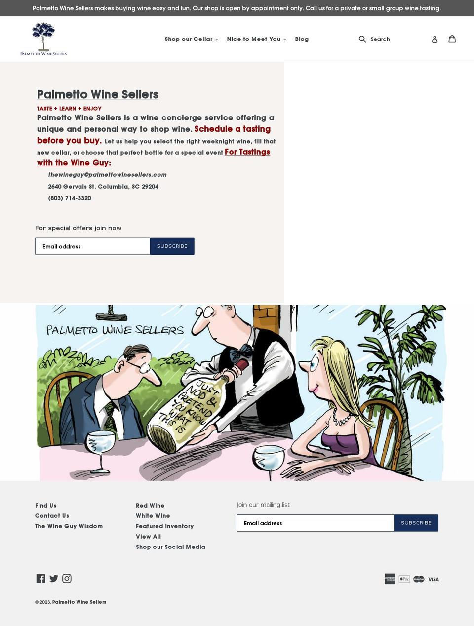 palmettowinesellers.com — Shopify storefront screenshot