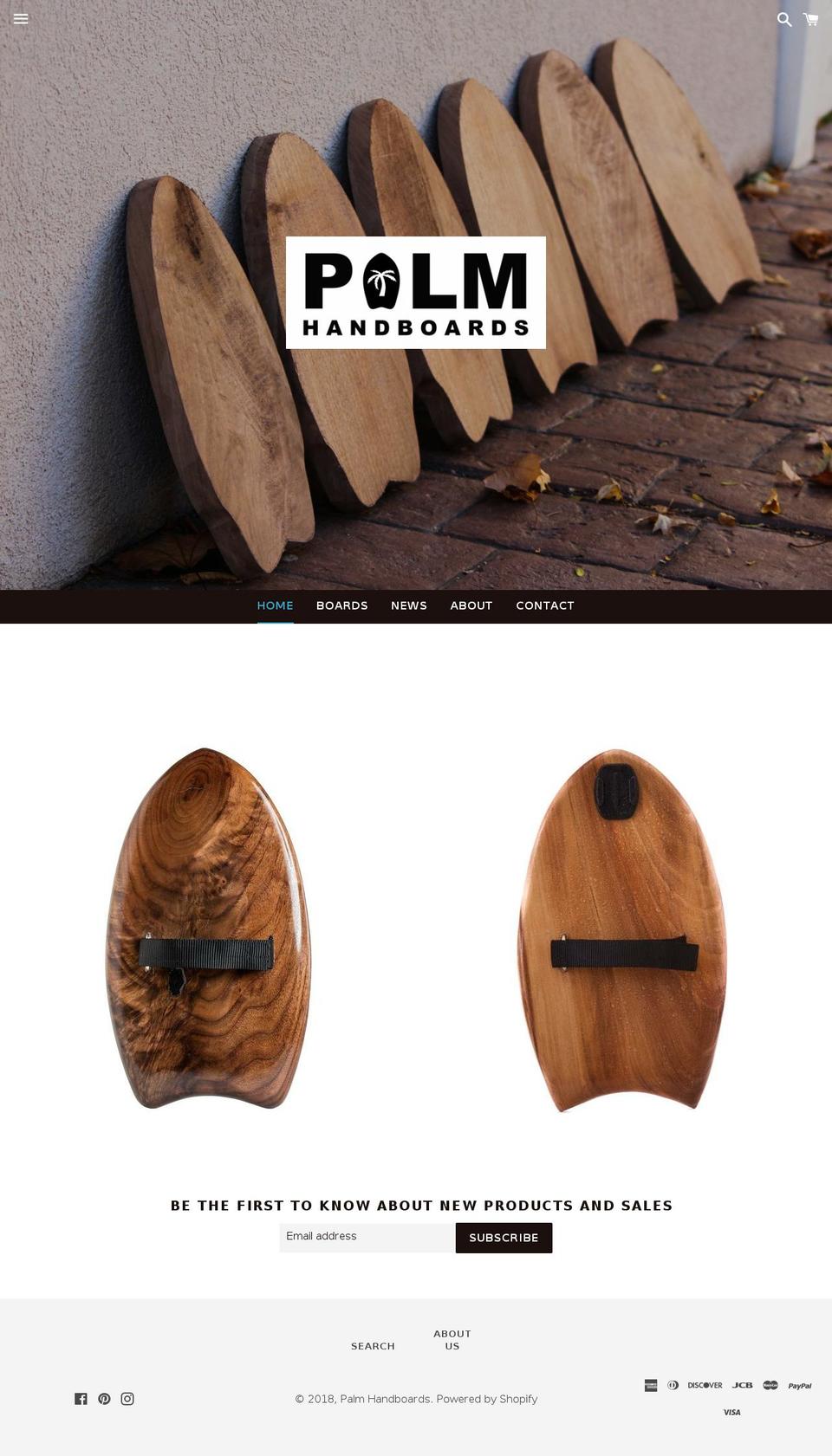 palmhandboards.com — Shopify storefront screenshot