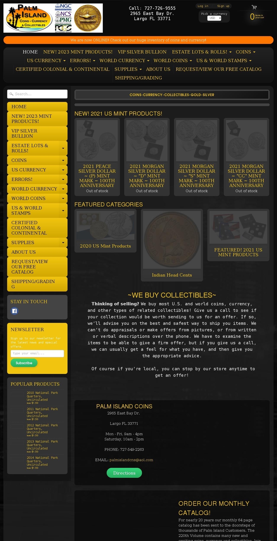 palmislandcoin.com shopify website screenshot