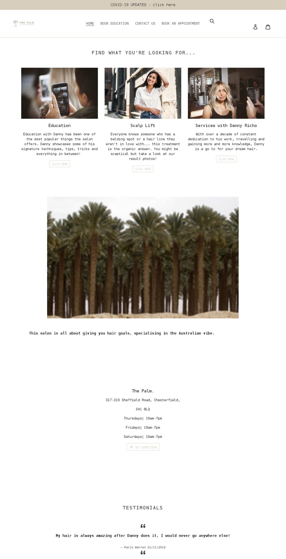 palmsalon.co.uk shopify website screenshot