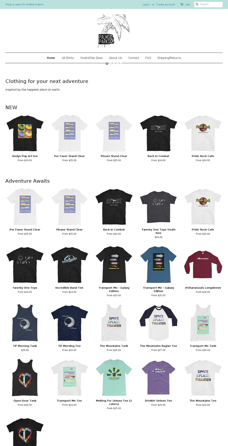 palmsandparks.com — Shopify storefront screenshot