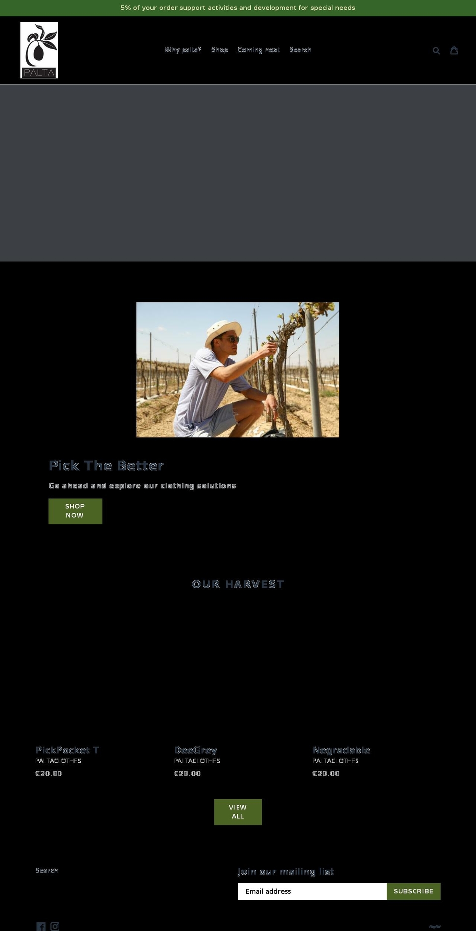 paltaclothes.com — Shopify storefront screenshot