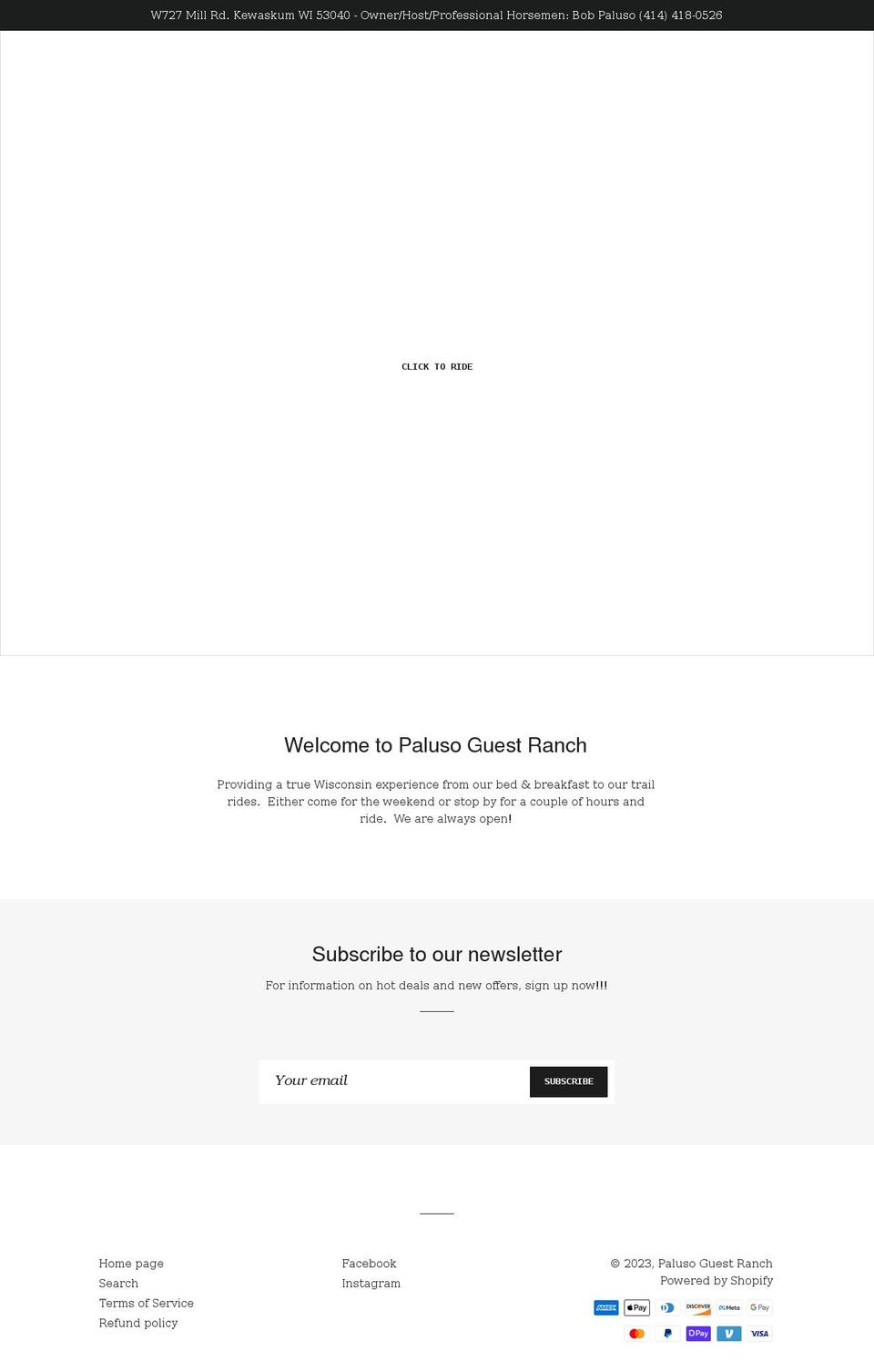 palusoguestranch.com shopify website screenshot
