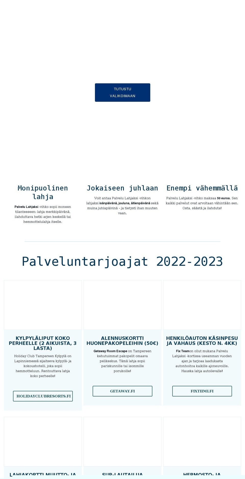 palvelulahjaksi.fi shopify website screenshot