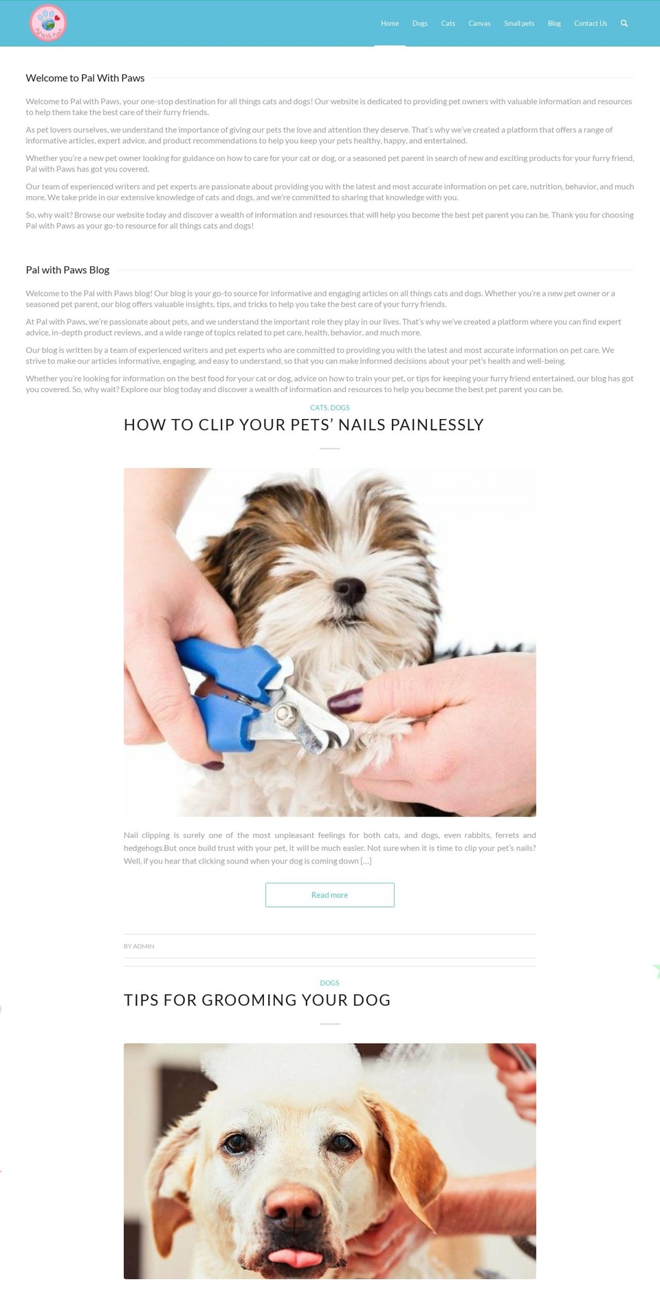 Main Theme Shopify theme site example palwithpaws.com