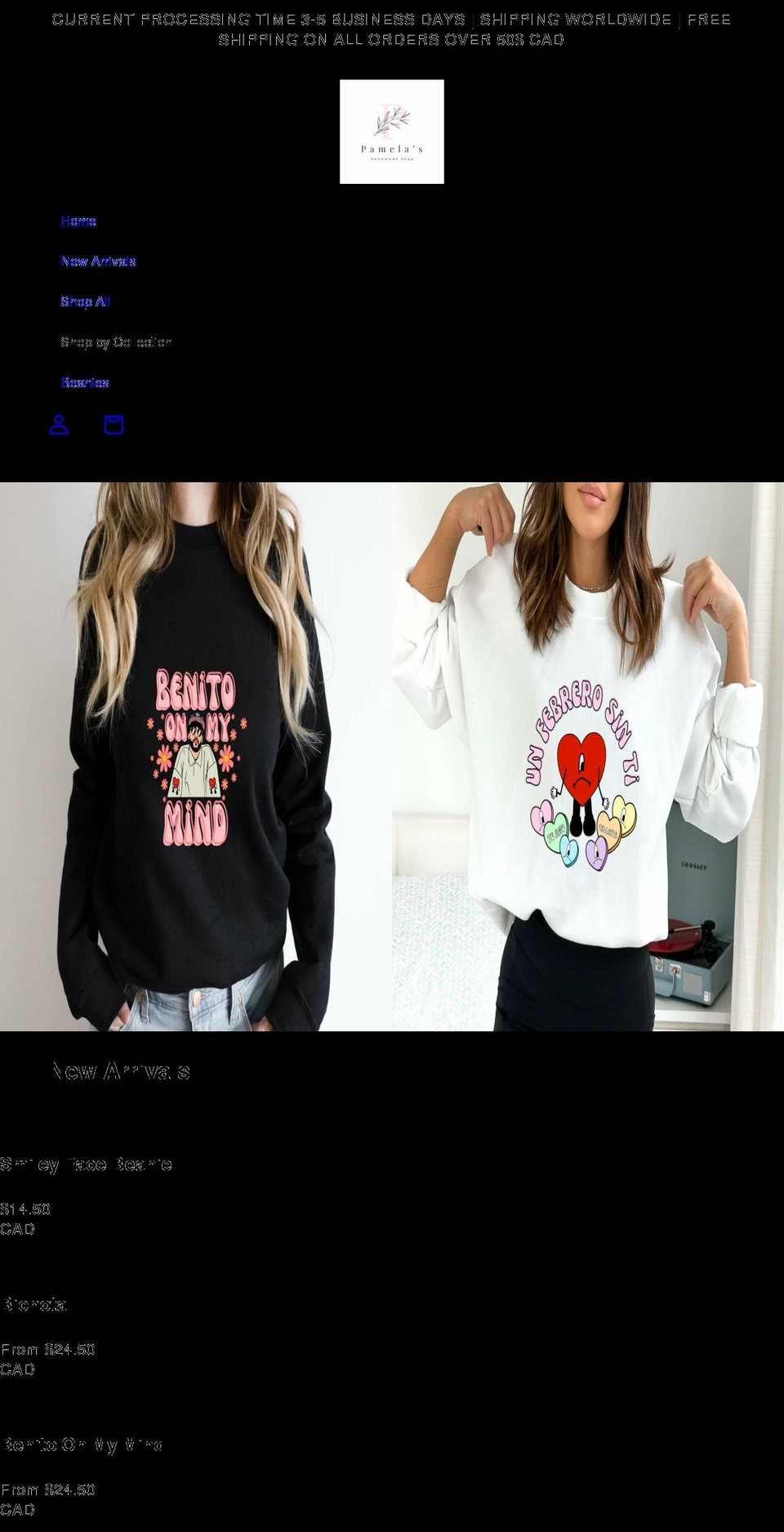 pamelashs.com shopify website screenshot