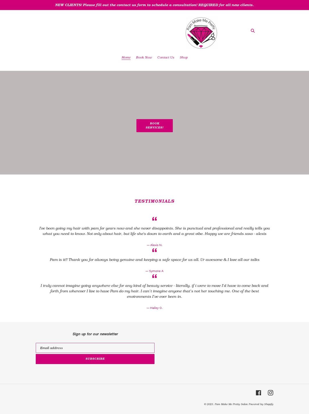 pammakemepretty.com shopify website screenshot