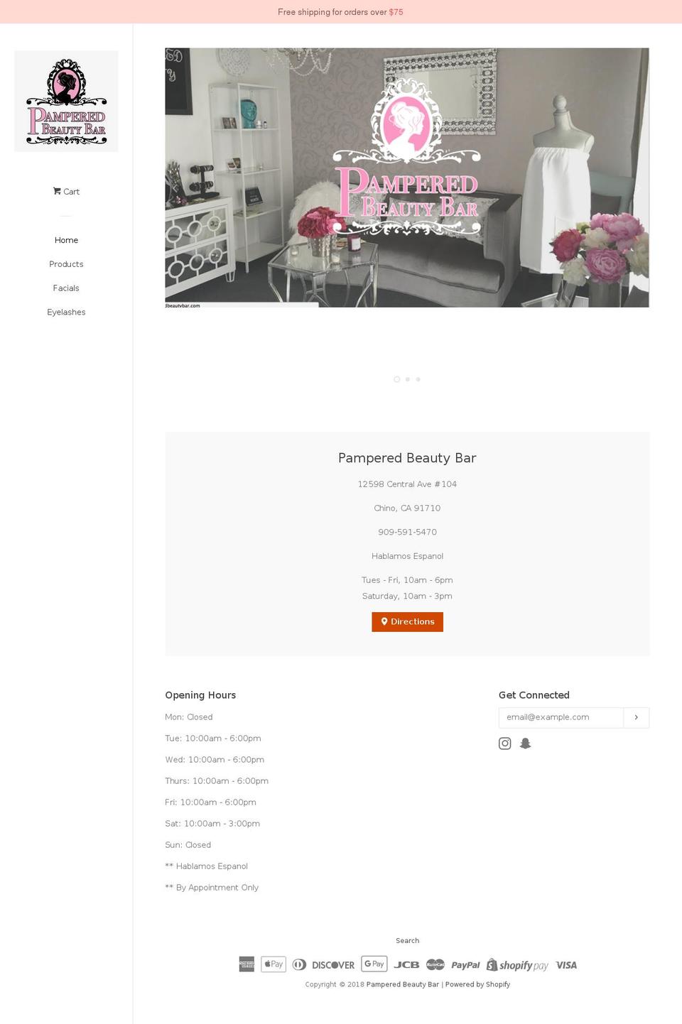 pamperedbeautybar.com shopify website screenshot