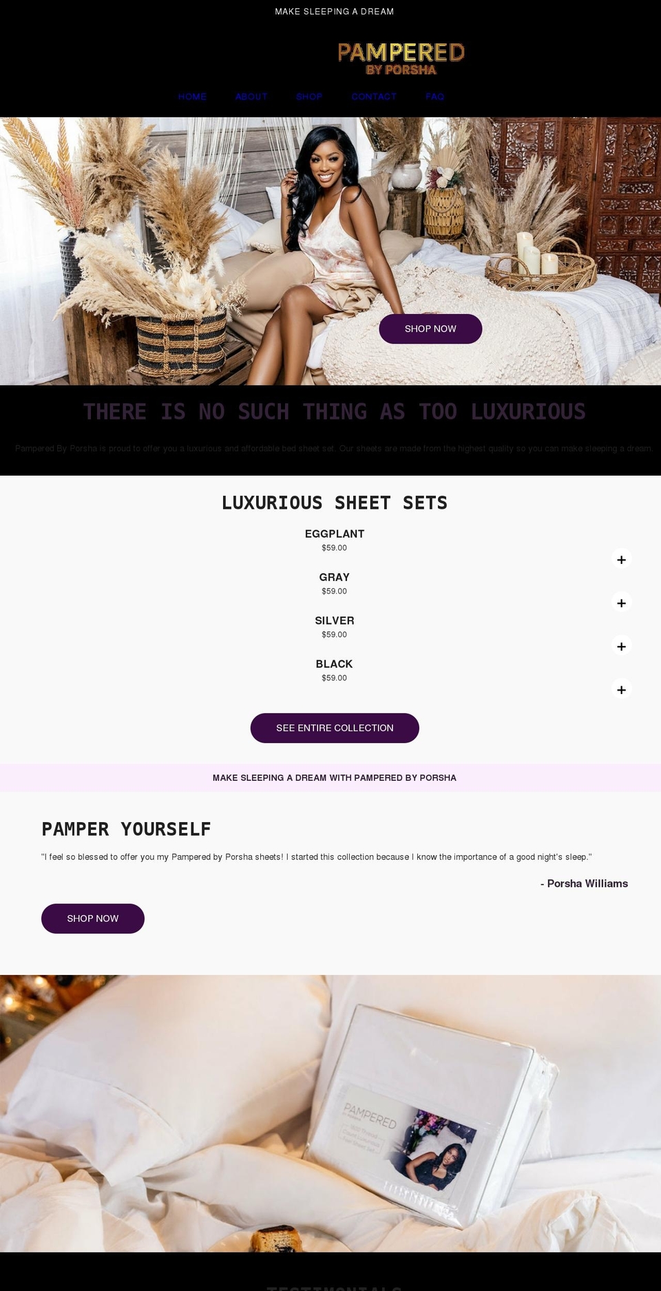 pamperedbyporsha.com shopify website screenshot