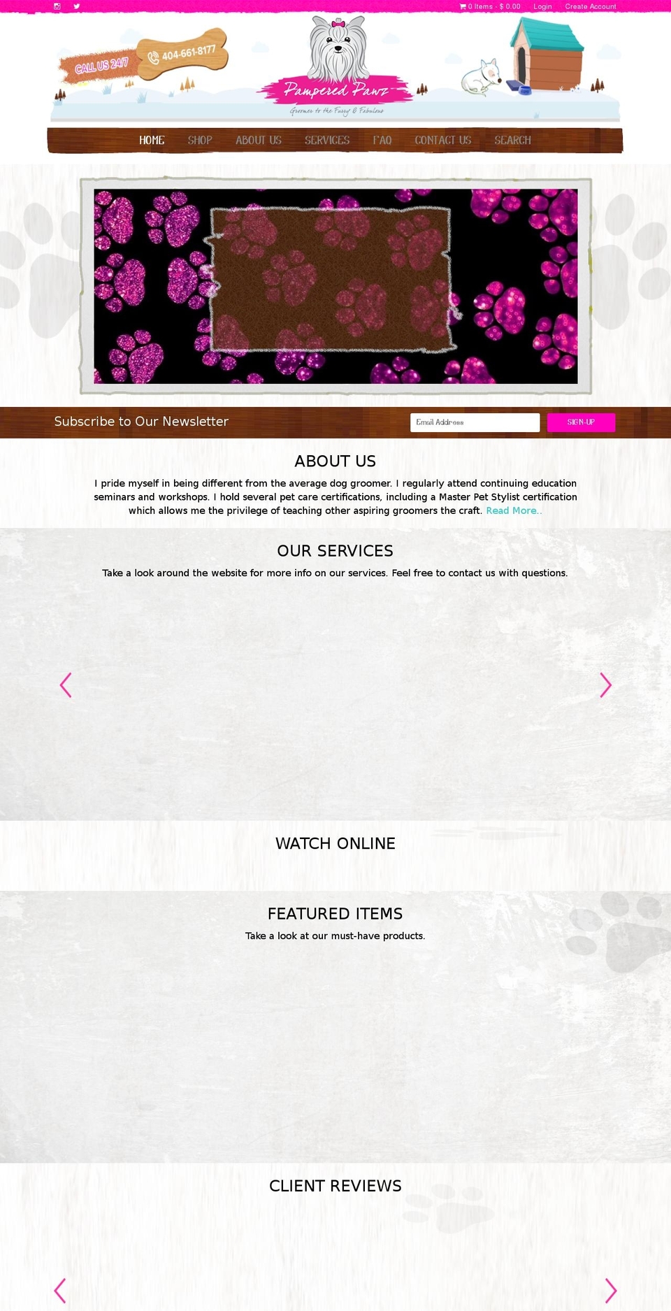 pamperedpawzgrooming.com shopify website screenshot