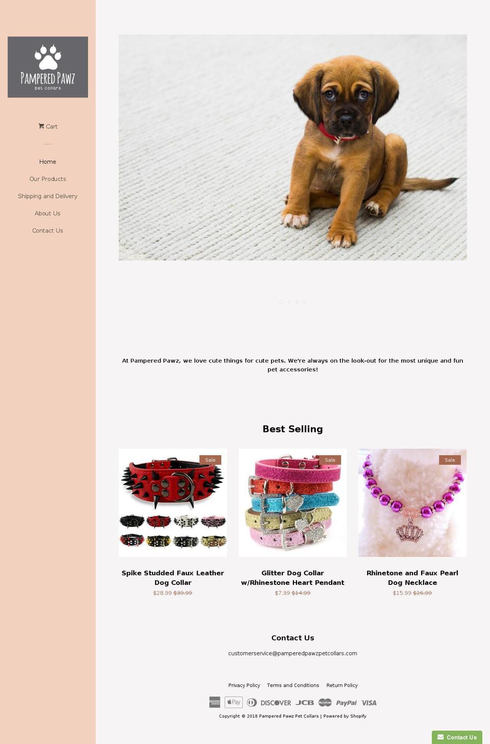 pamperedpawzpetcollars.com — Shopify storefront screenshot