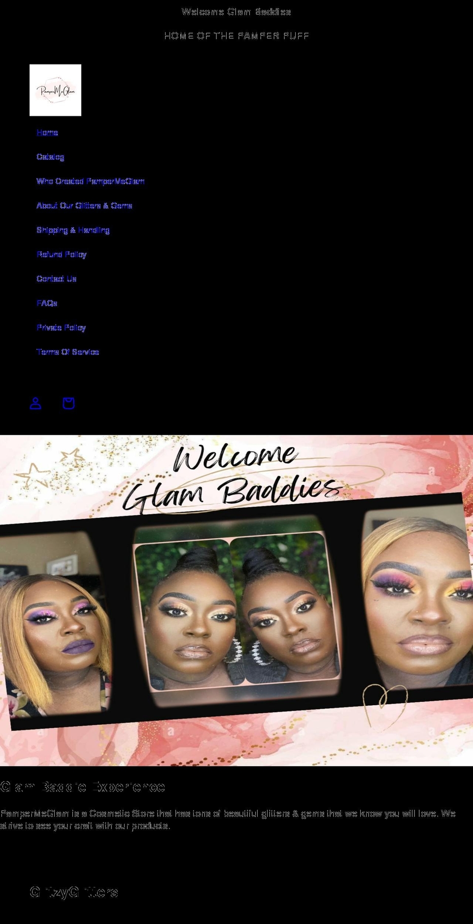 pampermeglam.com shopify website screenshot
