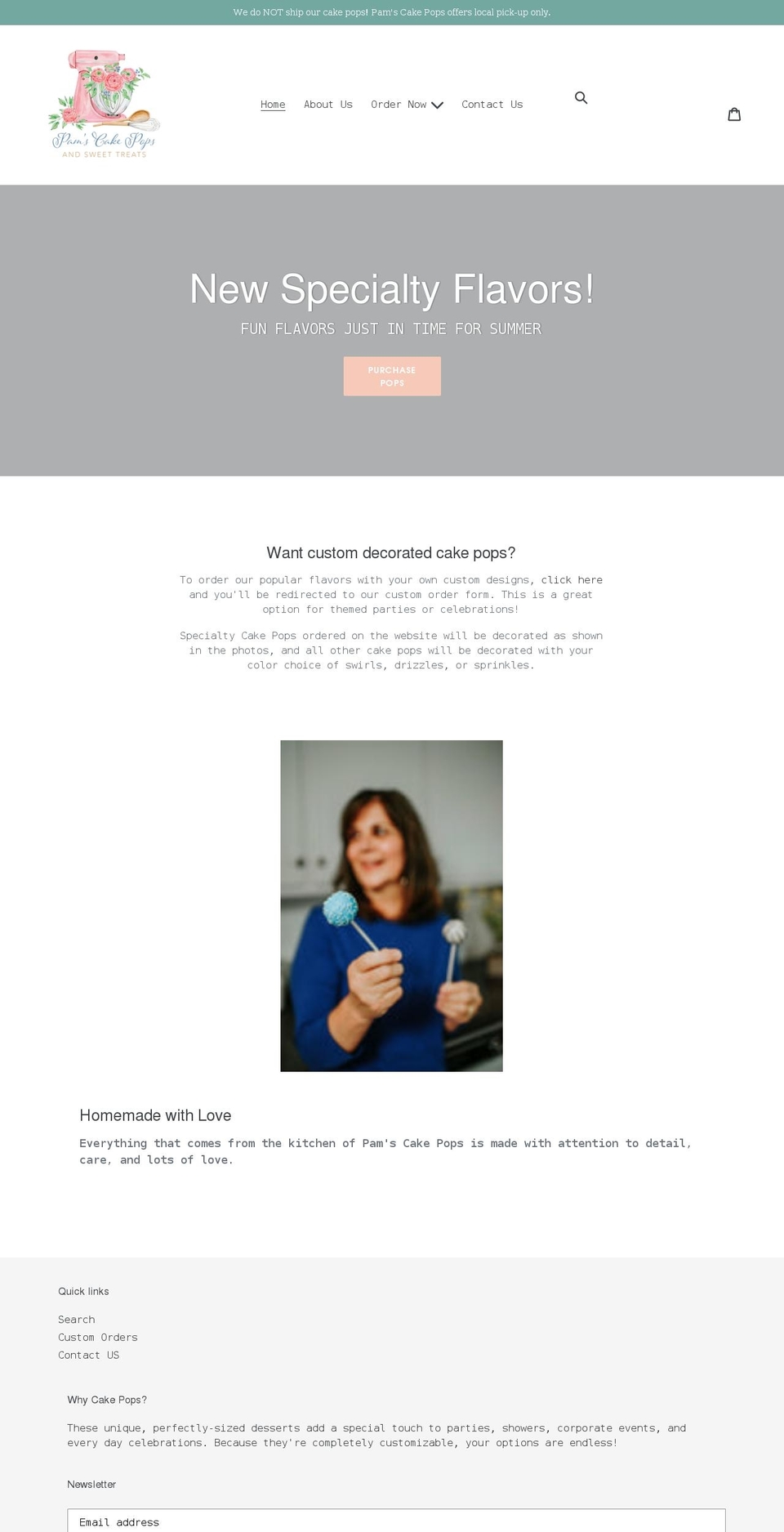 pamscakepops.com shopify website screenshot