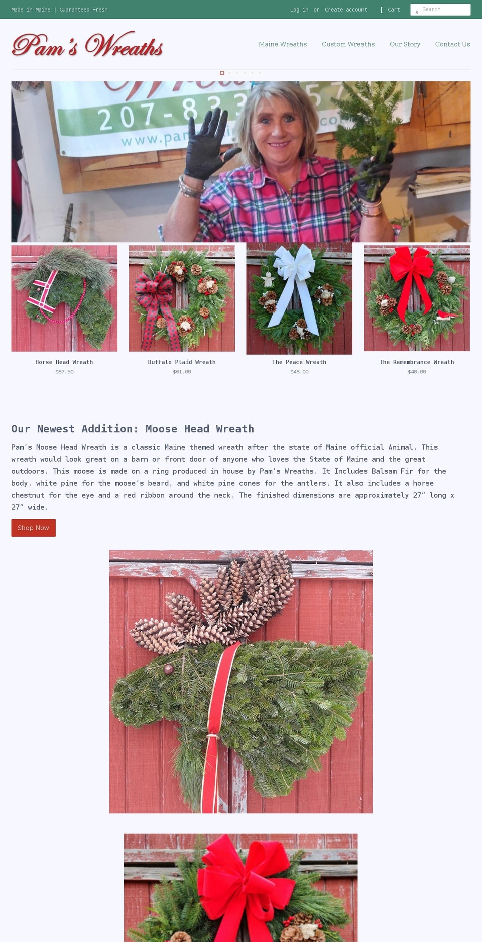 pamsmainewreaths.com shopify website screenshot
