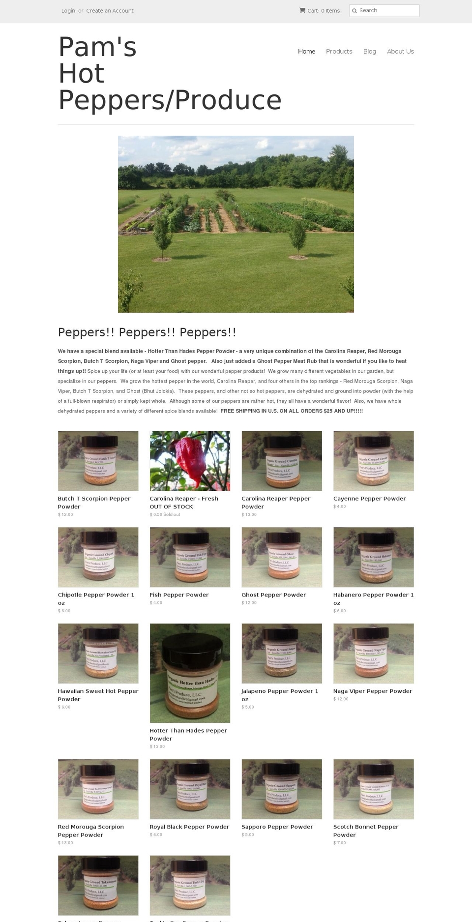 pamsproduce.com shopify website screenshot