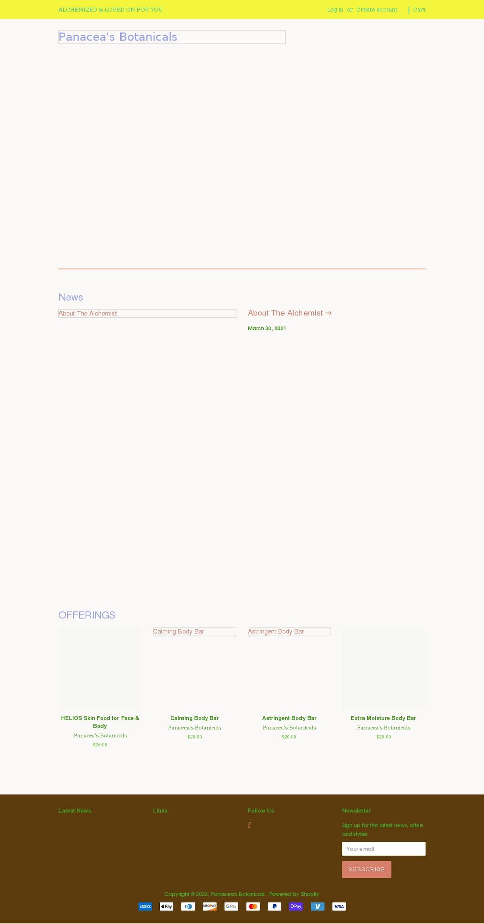 panaceabotanicals.shop shopify website screenshot