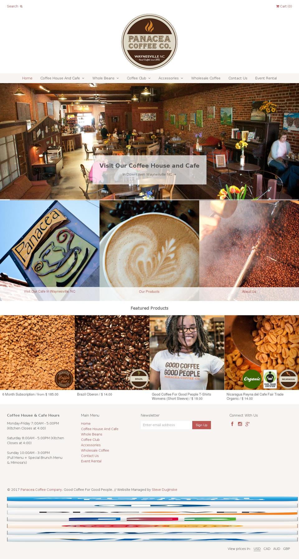 Weekend Shopify theme site example panaceacoffee.com