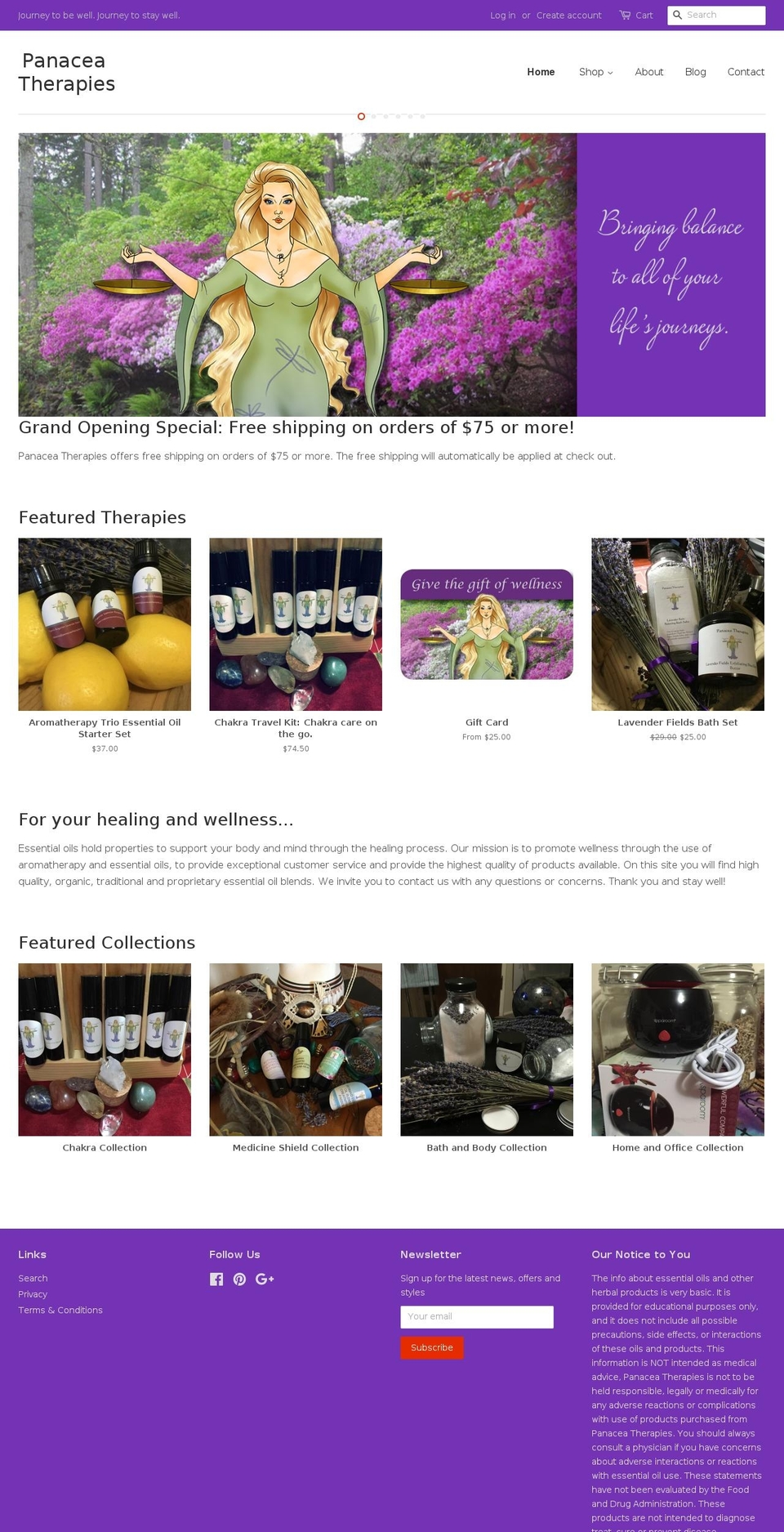 panaceatherapies.com shopify website screenshot
