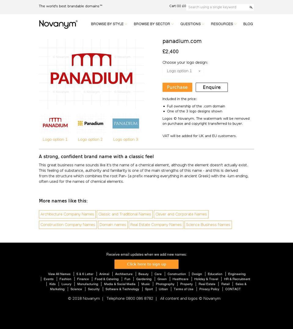 panadium.com — Shopify storefront screenshot