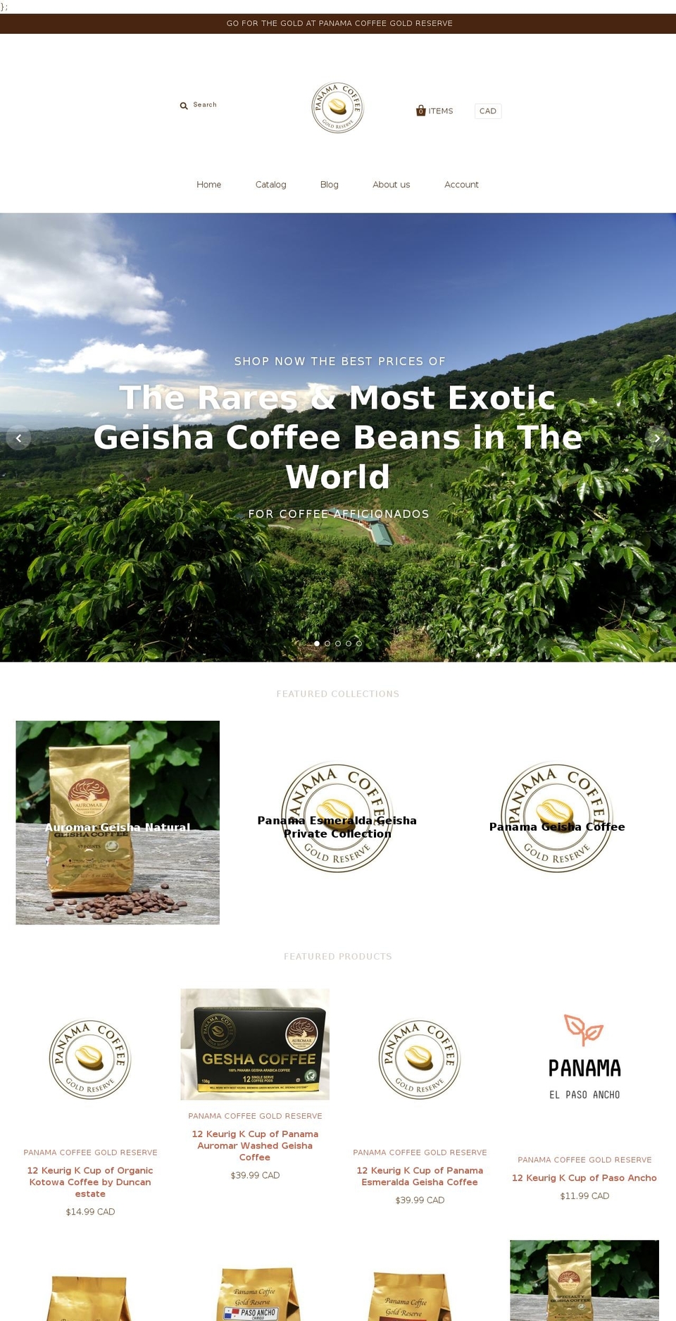 panamacoffeegoldreserve.com shopify website screenshot