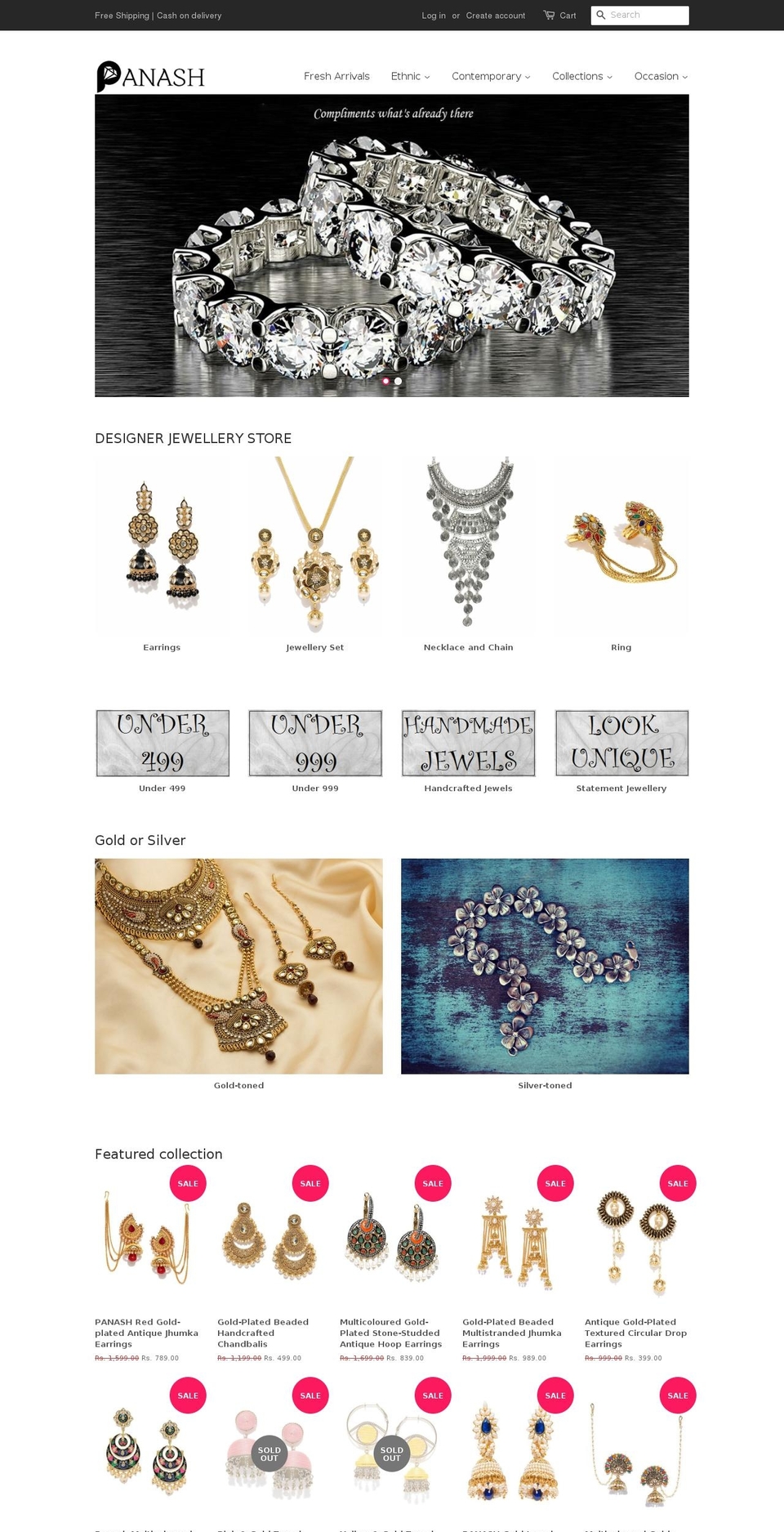 panashjewels.com shopify website screenshot