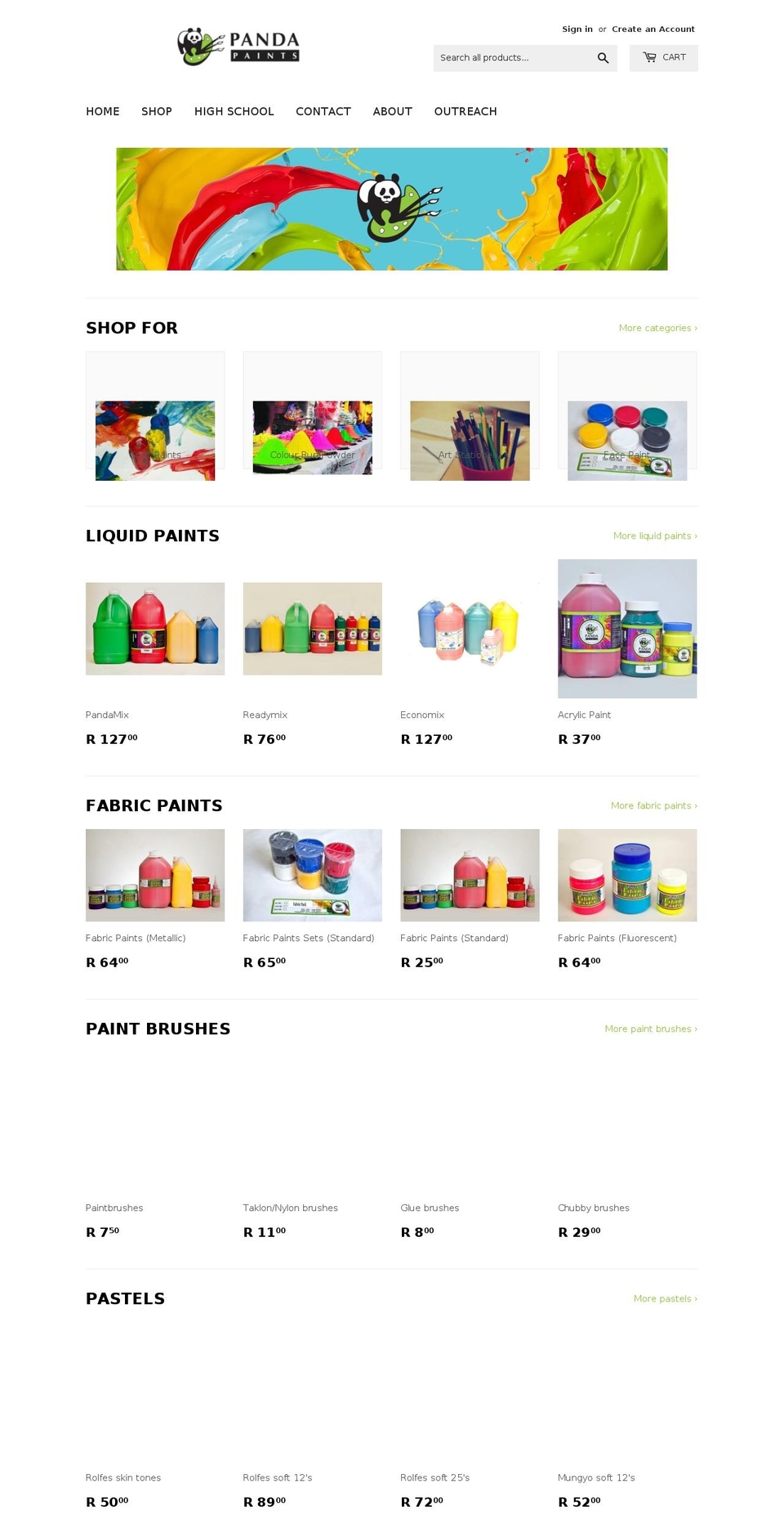 pandapaints.com shopify website screenshot