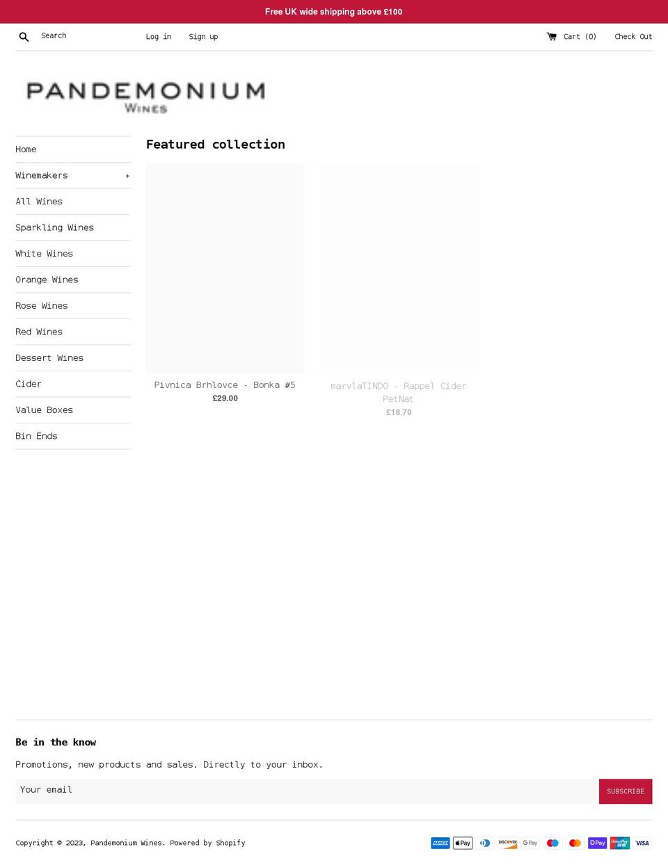 pandemoniumwines.co.uk shopify website screenshot