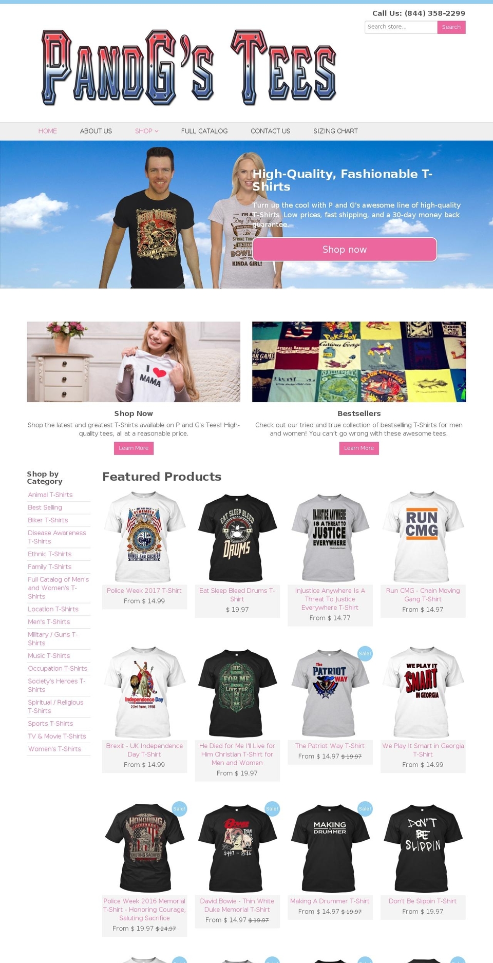pandgstees.com shopify website screenshot
