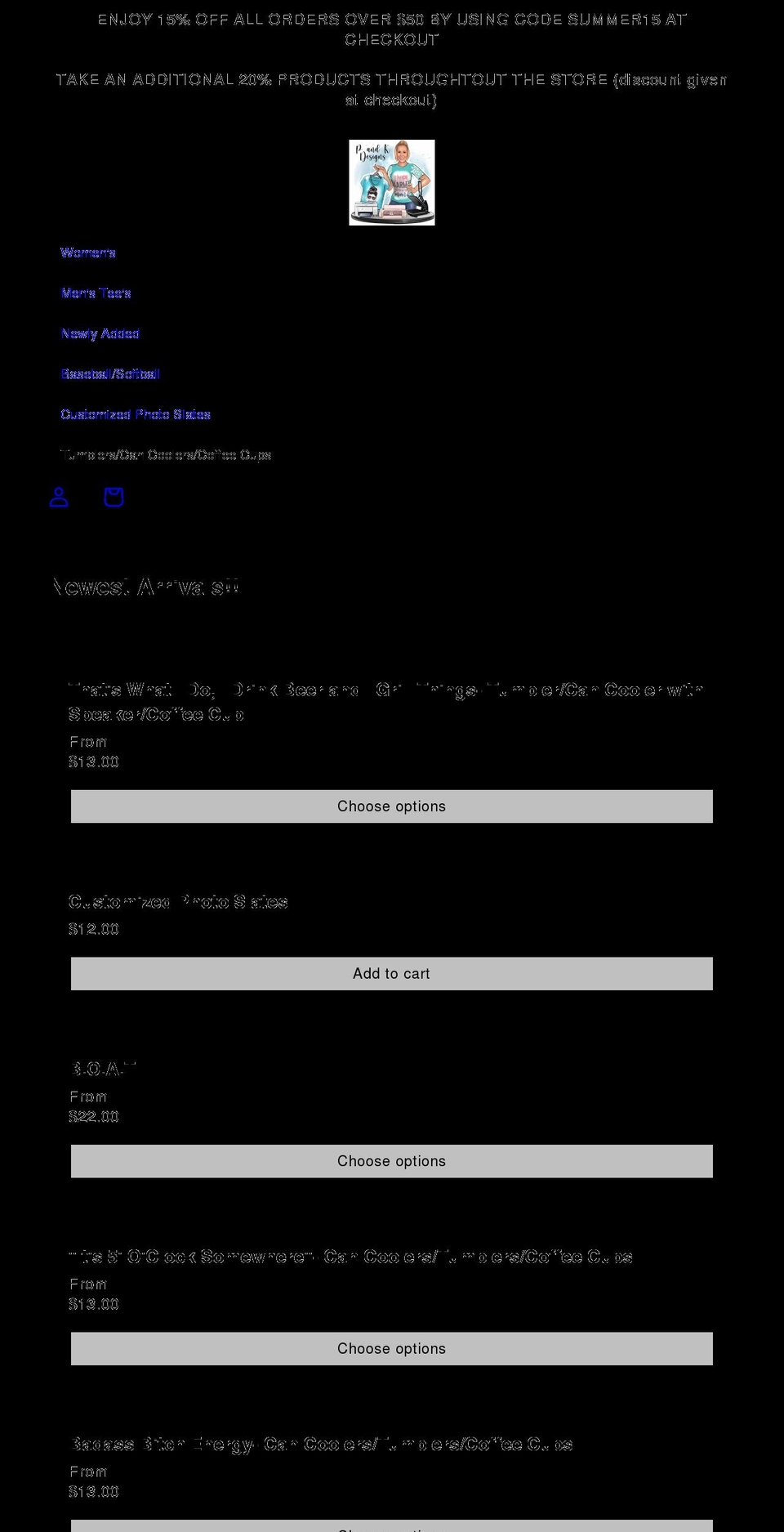 pandkdesigns.com shopify website screenshot