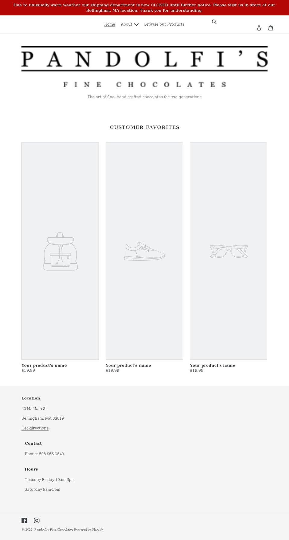 pandolfischocolates.com shopify website screenshot