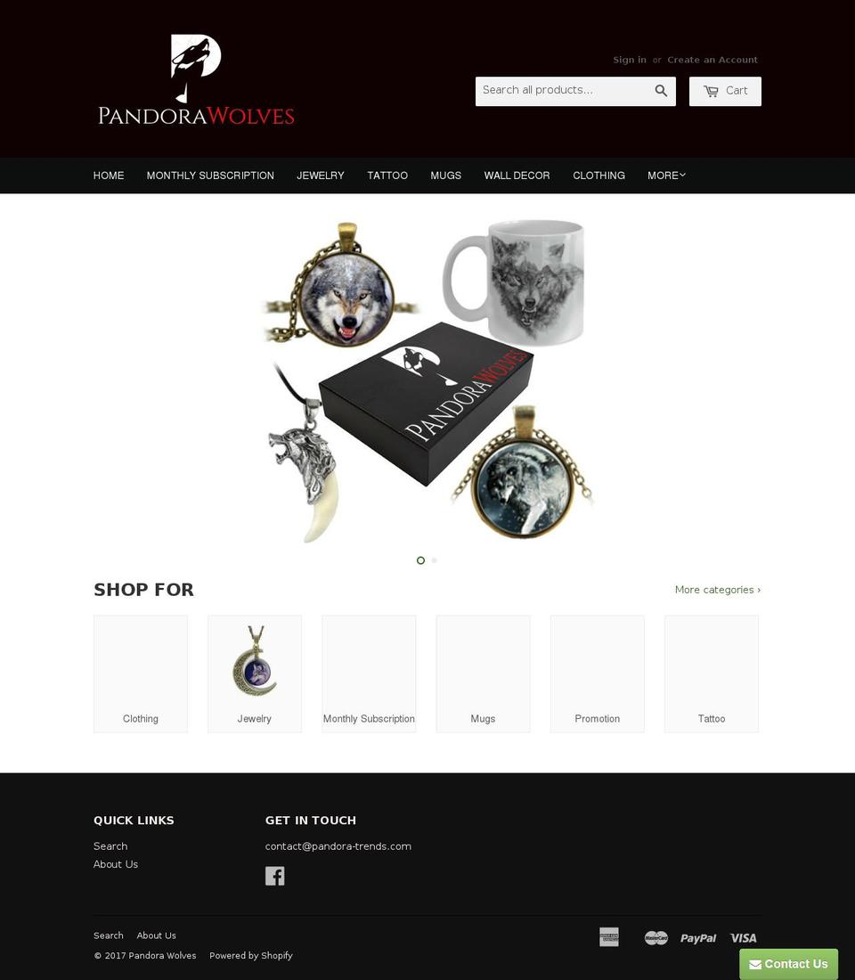 pandora-wolves.com shopify website screenshot