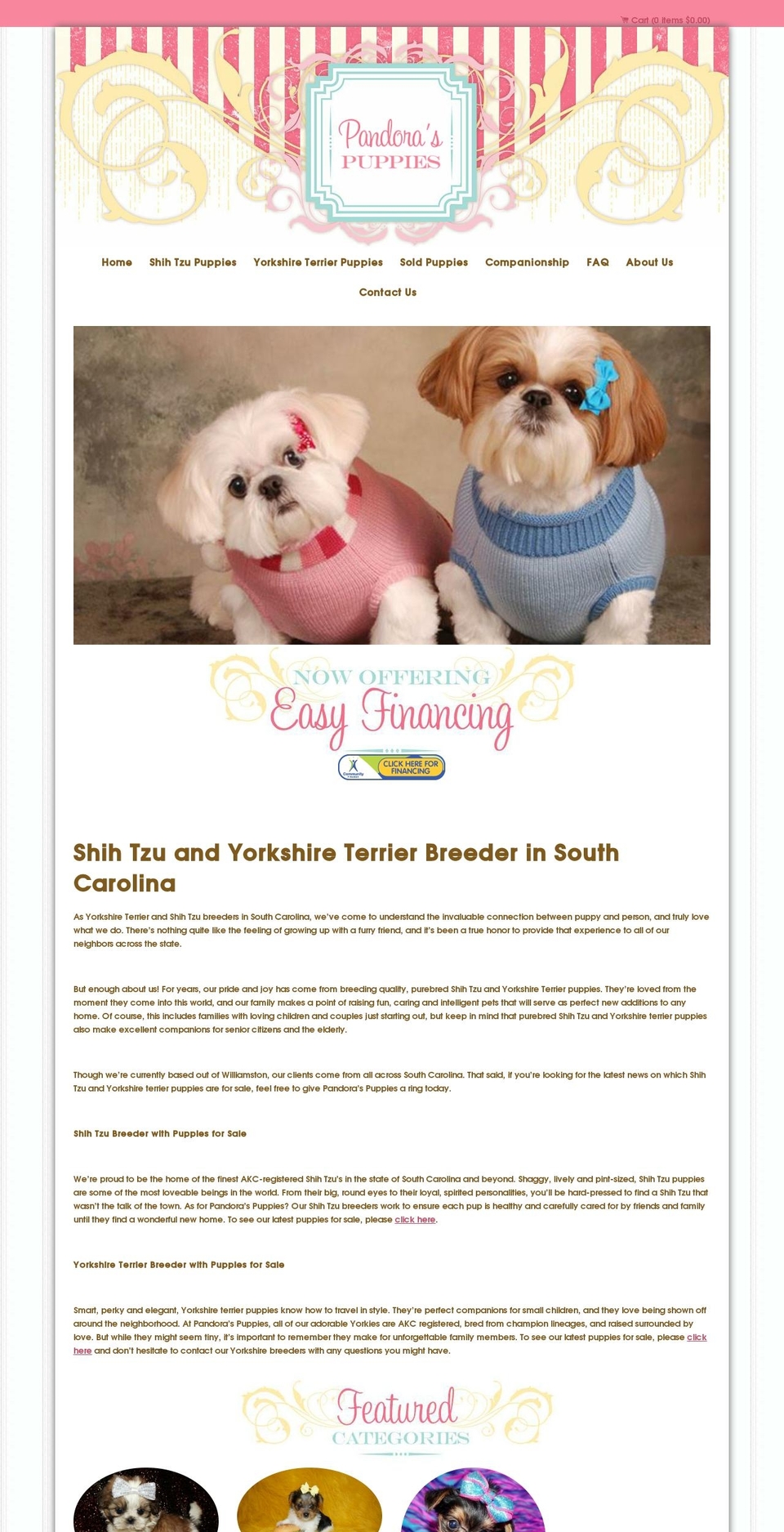 pandoraspuppies.com shopify website screenshot