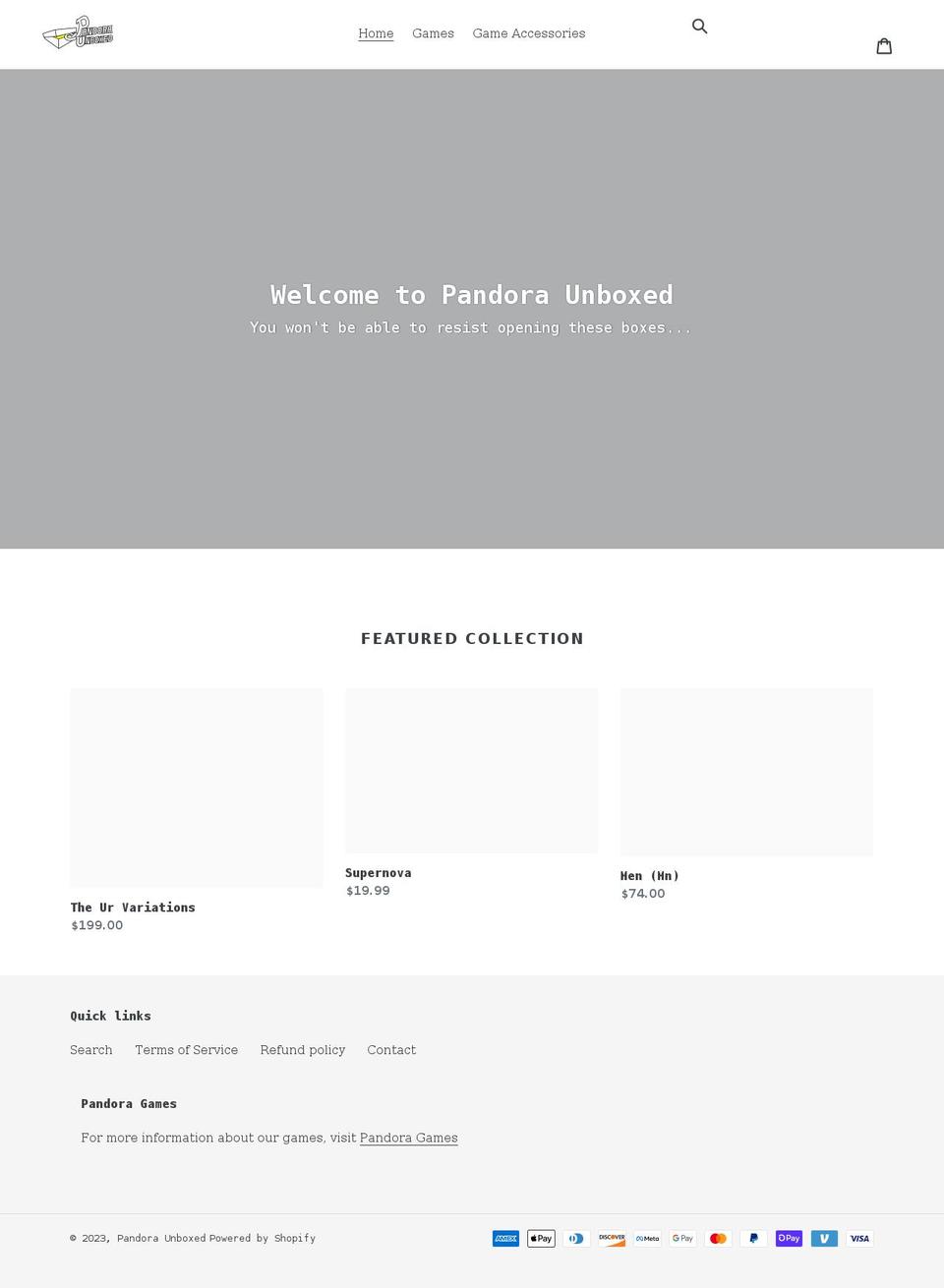 pandoraunboxed.com shopify website screenshot