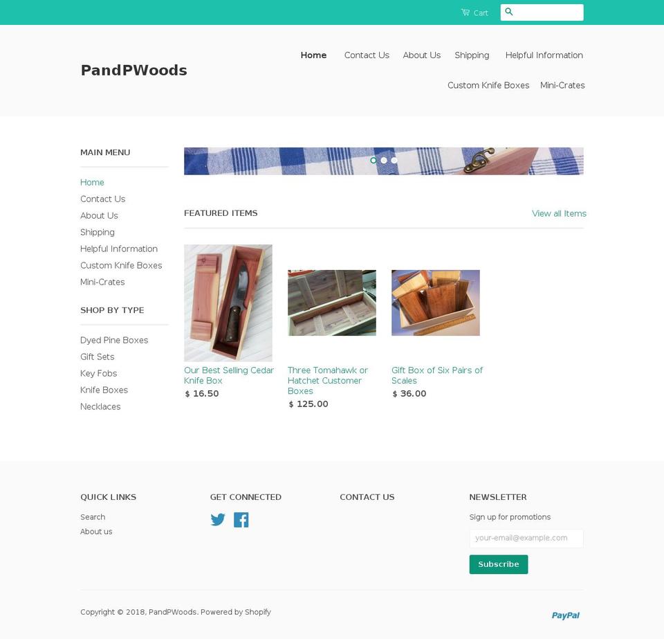 pandpwoods.com — Shopify storefront screenshot