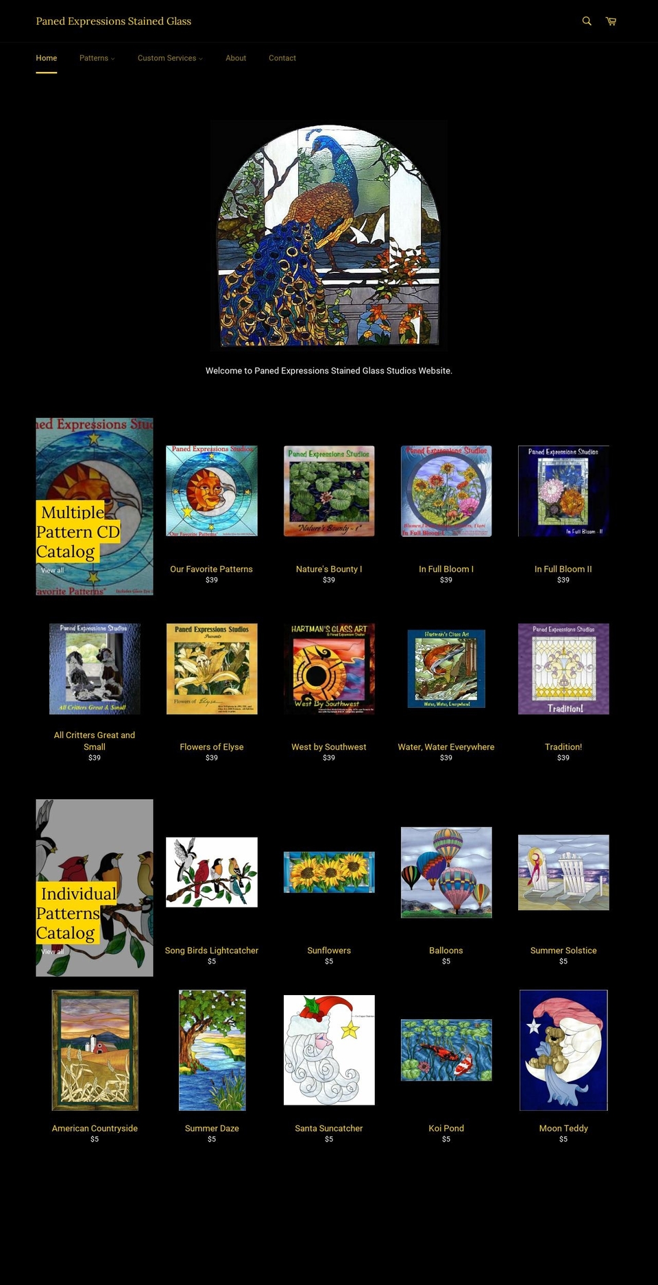 panedexpressionsstainedglass.com shopify website screenshot