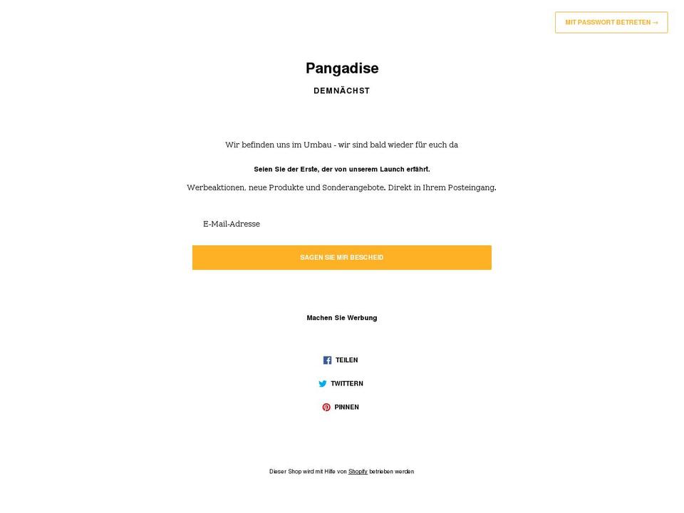 pangadise.com shopify website screenshot