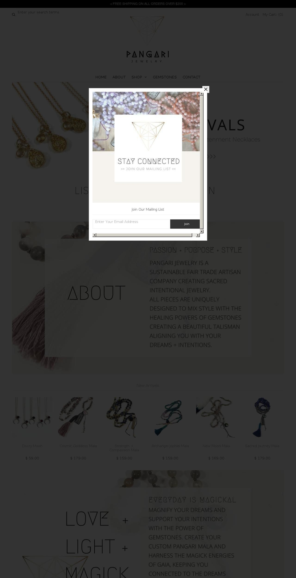 pangarijewelry.com shopify website screenshot