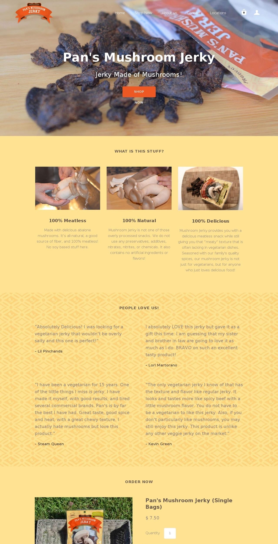 pansmushroomjerky.com shopify website screenshot