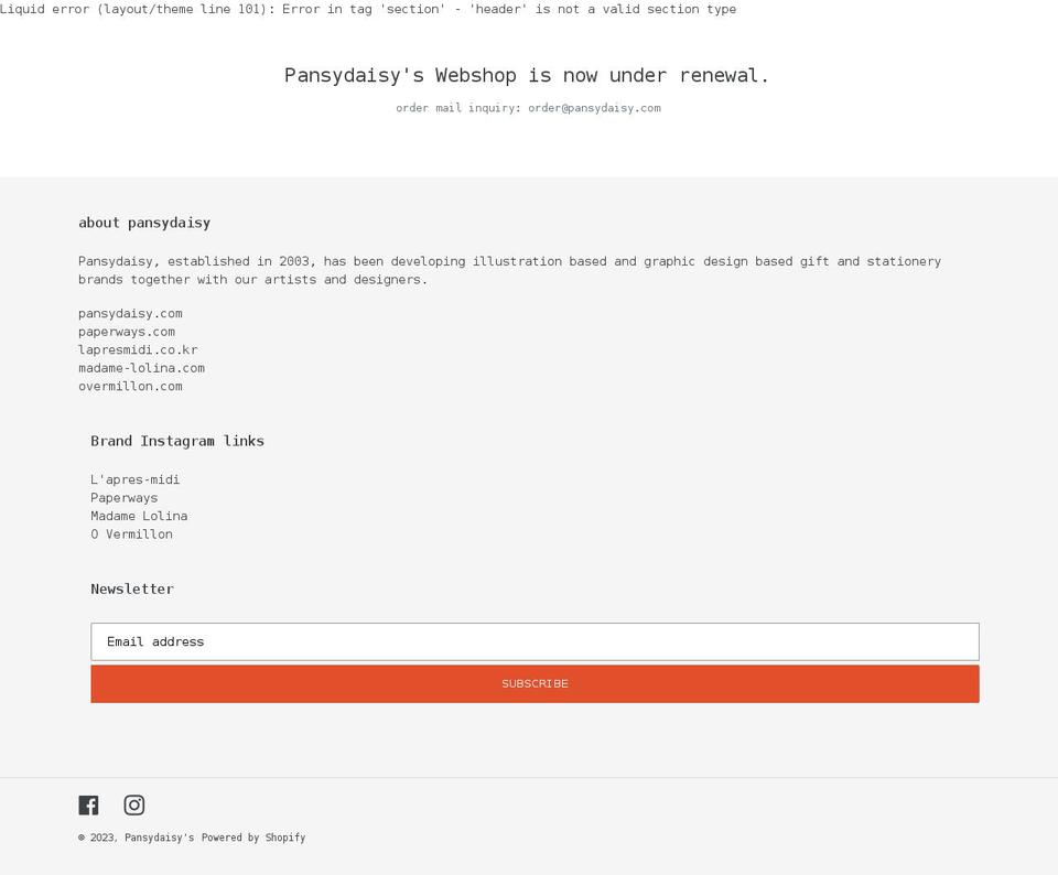pansydaisy.co.kr shopify website screenshot