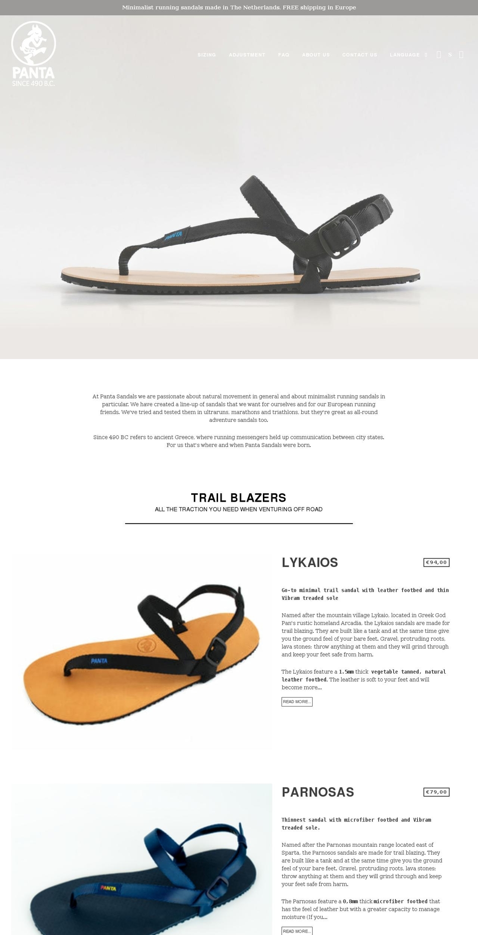 pantasandals.com — Shopify storefront screenshot