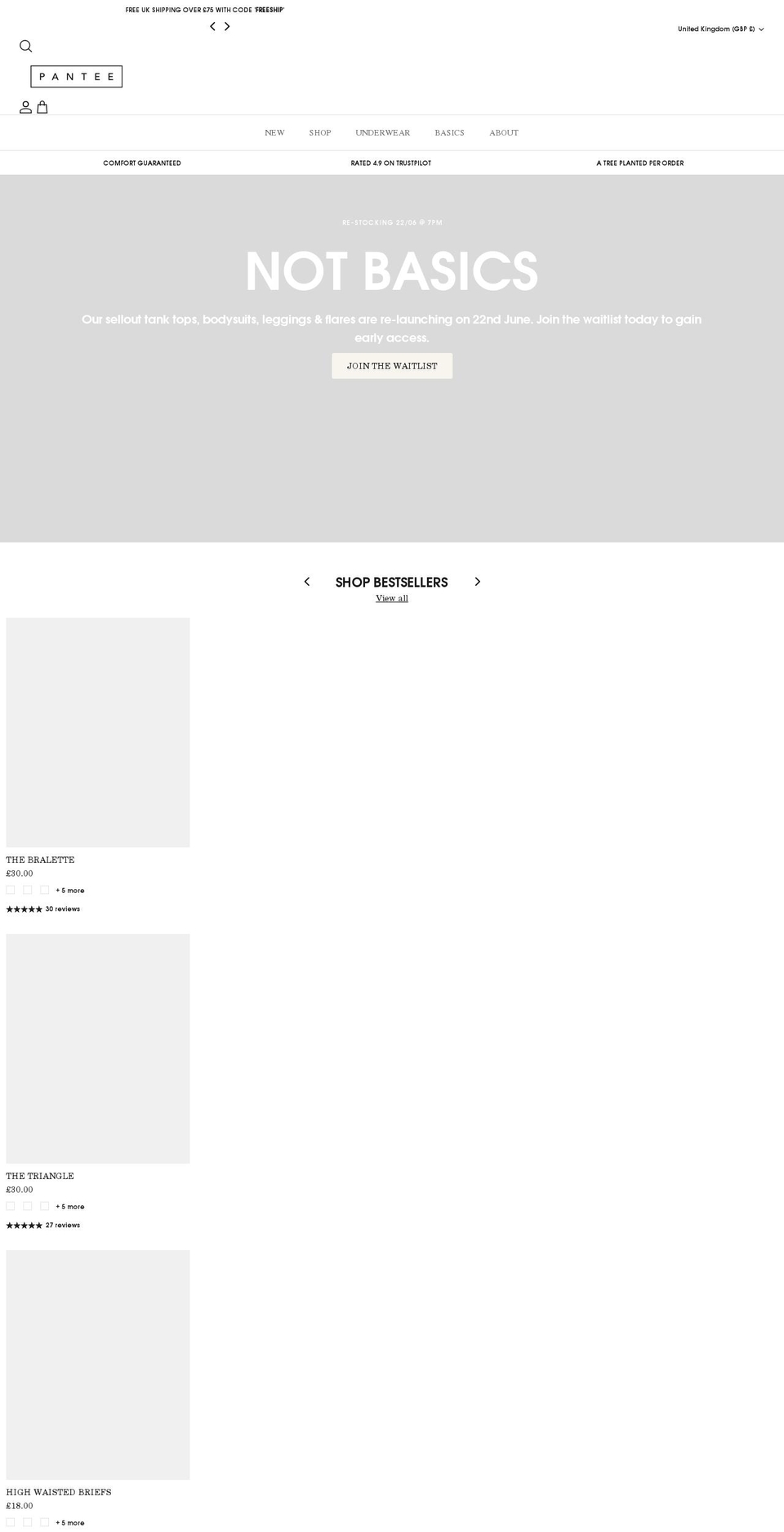 pantee.co.uk shopify website screenshot
