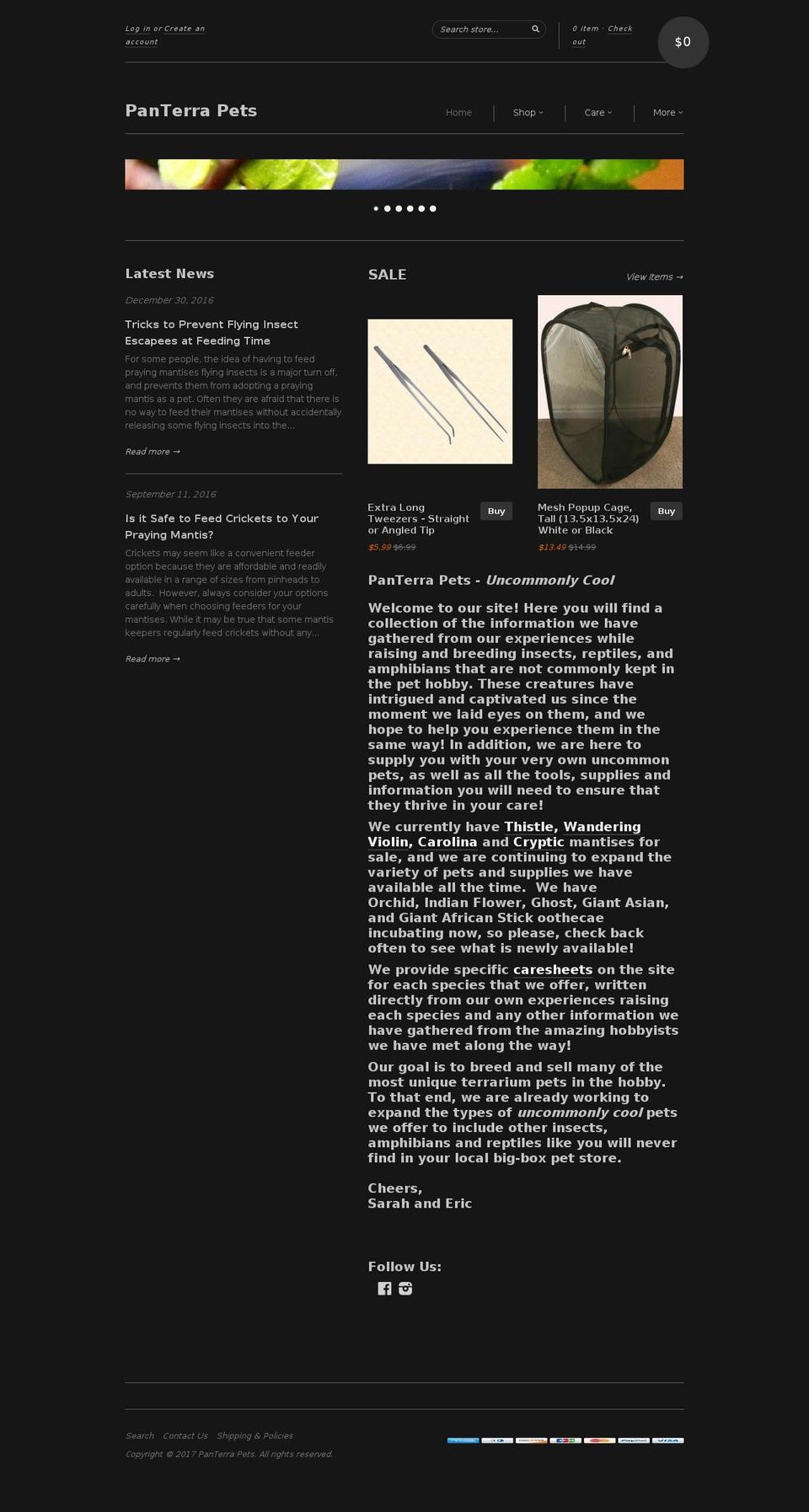 panterrapets.com shopify website screenshot